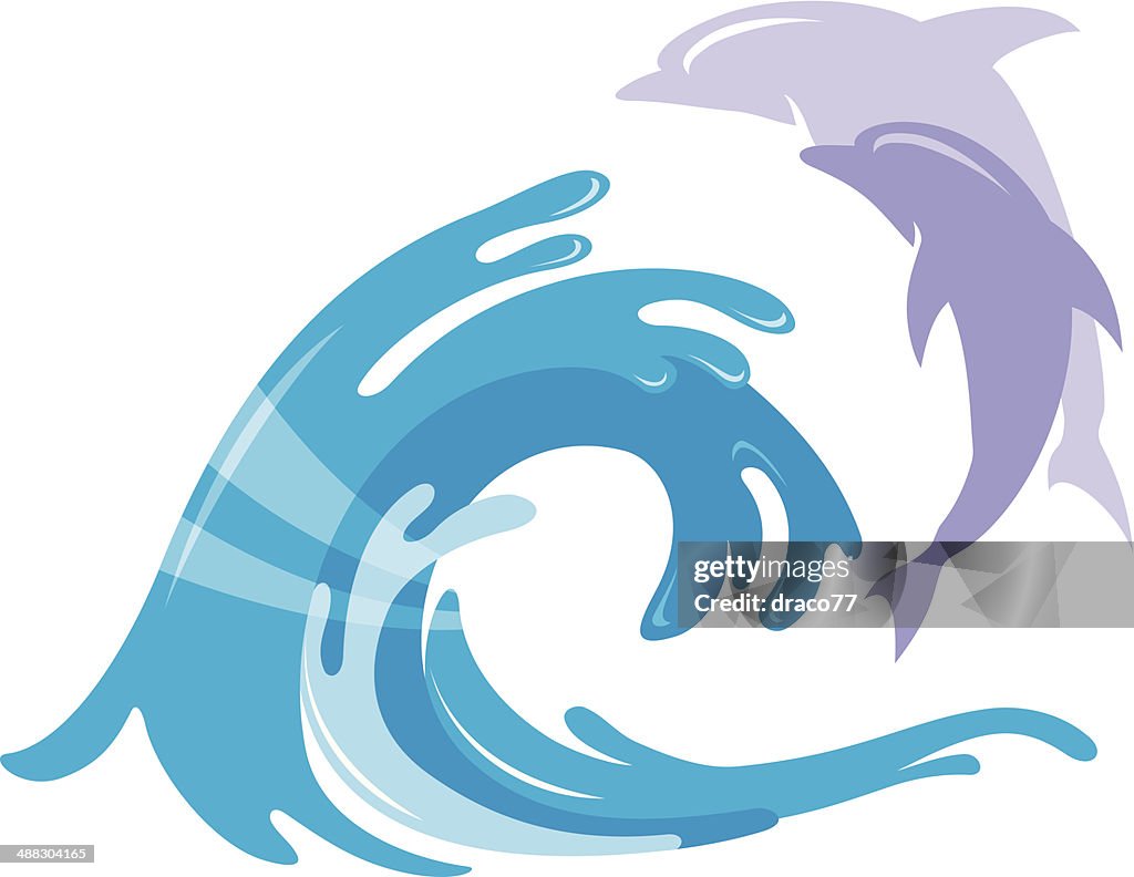 Ondas de água do mar e golfinhos