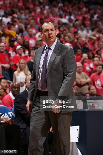 Frank Vogel of the Indiana Pacers coaches against the Atlanta Hawks during Game Six of the Eastern Conference Quarterfinals on May 1, 2014 at Philips...