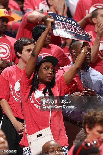 The Atlanta Hawks fans cheer against the Indiana Pacers during Game Six of the Eastern Conference Quarterfinals on May 1, 2014 at Philips Arena in...
