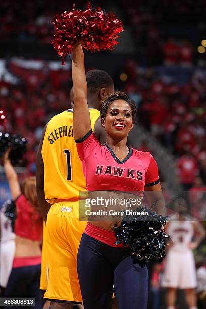 The Atlanta Hawks dance team performs against the Indiana Pacers during Game Six of the Eastern Conference Quarterfinals on May 1, 2014 at Philips...