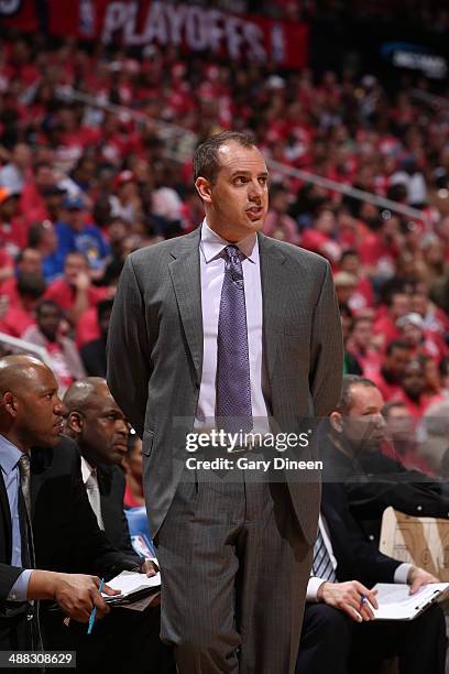 Frank Vogel of the Indiana Pacers coaches against the Atlanta Hawks during Game Six of the Eastern Conference Quarterfinals on May 1, 2014 at Philips...