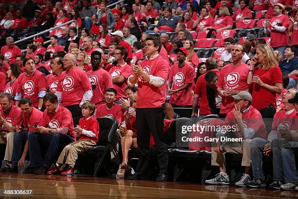 The Atlanta Hawks fans cheer against the Indiana Pacers during Game Six of the Eastern Conference Quarterfinals on May 1, 2014 at Philips Arena in...