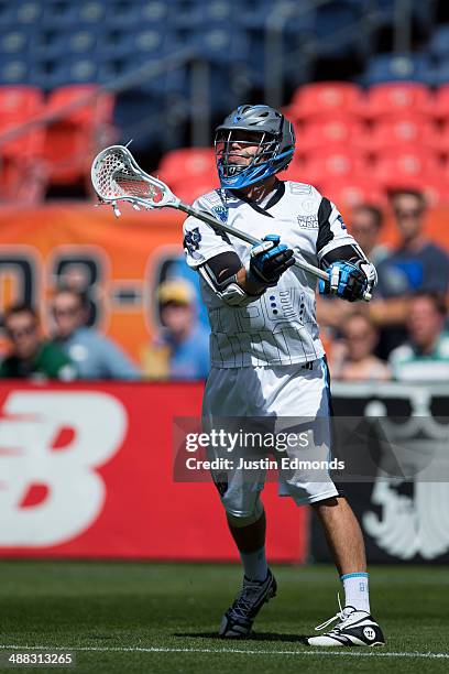 Erik Krum of the Ohio Machine in action against the Denver Outlaws at Sports Authority Field at Mile High on May 4, 2014 in Denver, Colorado. The...