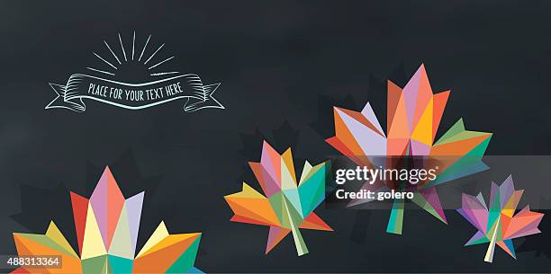 colorful abstract fall leaf on chalkboard with vintage sign - maple leaf stock illustrations