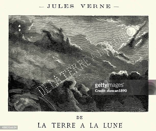 jules verne - from the earth to the moon - world literature stock illustrations