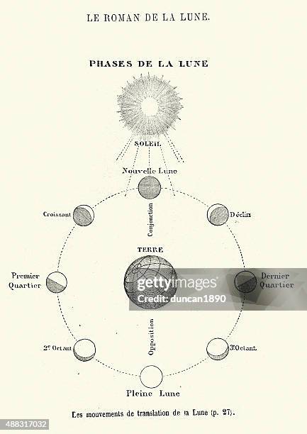 ilustraciones, imágenes clip art, dibujos animados e iconos de stock de jules verne fases de la luna - luna