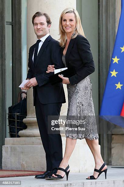 Laurence Ferrari and her husband Renaud Capuon attends the state Dinner At Elysee Palace In Honor Of Japanse Prime Minister Shinzo Abe on May 5,...