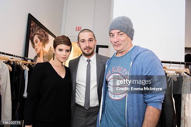 Actors Kate Mara and Shia LaBoeuf and director Dito Montiel of 'Man Down' attend the Guess Portrait Studio at the Toronto International Film Festival...