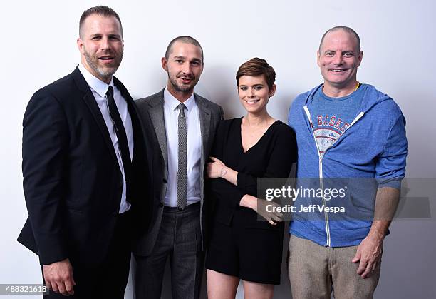 Screenwriter Adam G. Simon, actors Shia LaBeouf, Kate Mara and director Dito Montiel from "Man Down" pose for a portrait during the 2015 Toronto...