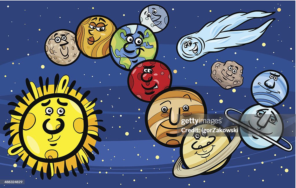 Planetas Del Sistema Solar Ilustración Dibujo Animado Ilustración de stock  - Getty Images