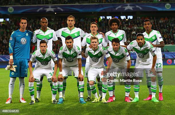 The Wolfsburg team poses during the UEFA Champions League Group B match between VfL Wolfsburg and PFC CSKA Moskva at Volkswagen Arena on September...
