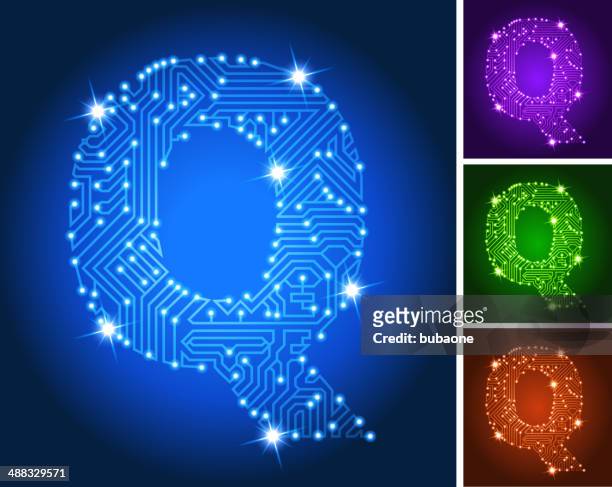 buchstabe q auf blau circuit farbe-set - q and a stock-grafiken, -clipart, -cartoons und -symbole