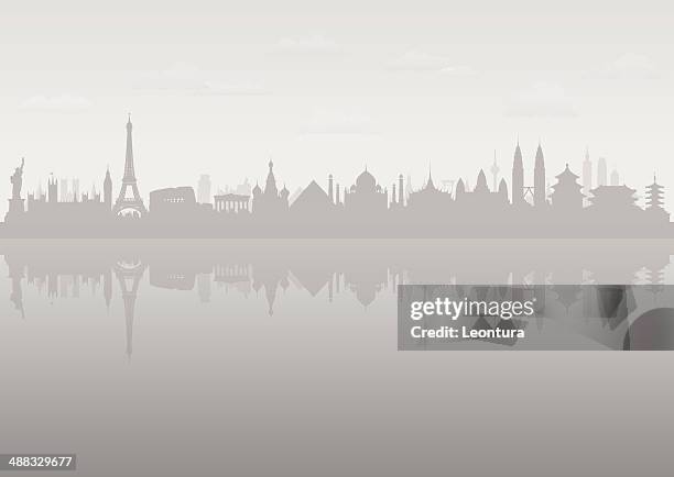 grau welt skyline (, beweglichen gebäude) - malaysische kultur stock-grafiken, -clipart, -cartoons und -symbole