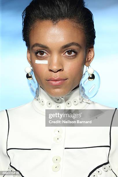 Model walks the runway wearing Harbison during New York Fashion Week at The Standard Hotel on September 15, 2015 in New York City.