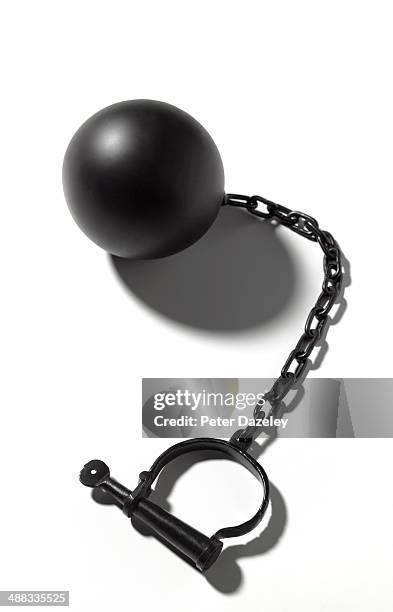 ball and chain with copy space - ball and chain stock pictures, royalty-free photos & images