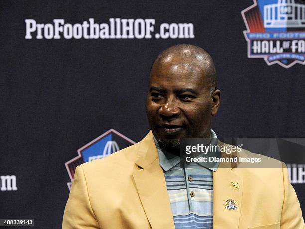 Hall of fame linebacker Chris Doleman listens to questions from the media during the first Pro Football Hall of Fame Fan Fest at the IX Center in...