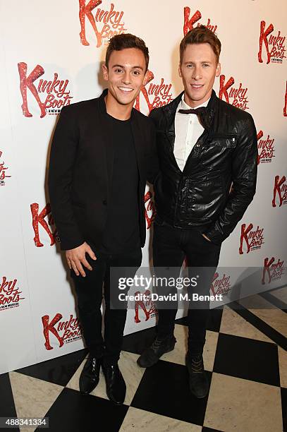 Tom Daley and Dustin Lance Black attend the Kinky Boots after party on opening night at The Grand Connaught Rooms on September 15, 2015 in London,...