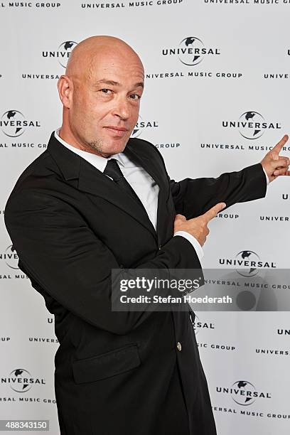 Singer Der Graf of Unheilig poses for a photo during Universal Inside 2015 organized by Universal Music Group at Mercedes-Benz Arena on September 15,...