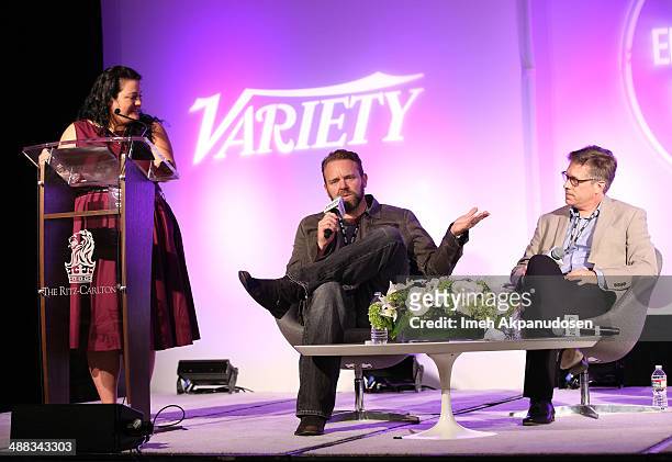 Moderator, associate editor for features Jenelle Riley, writer Joe Carnahan and MGM president of television production Steve Stark attend Variety's...