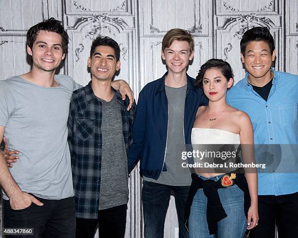 Dylan O'Brien, Alex Flores, Thomas Brodie-Sangster, Ki Hong Lee, and Rosa Salazar attend AOL BUILD Speaker Series: "Maze Runner: Scorch Trials" at...