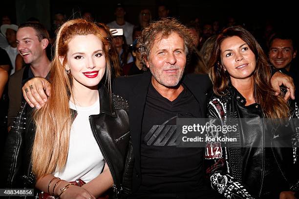 Actress Bella Thorne, designer Renzo Rosso and Alessia Rosso attend Diesel Black Gold Spring show during 2016 New York Fashion Week on September 15,...