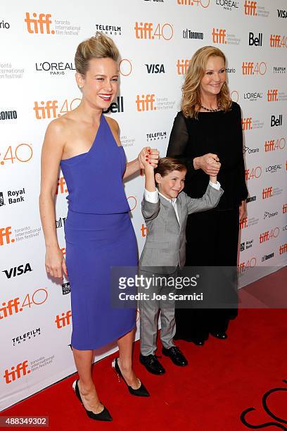 Actors Brie Larson, Jacob Tremblay and Joan Allen attend the "Room" premiere during the 2015 Toronto International Film Festival at the Princess of...