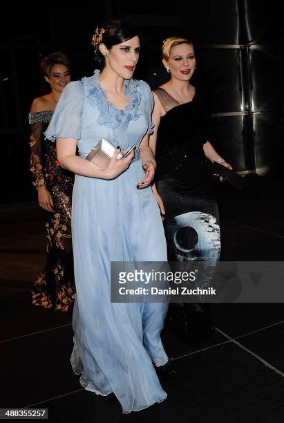 Actress Shailene Woodley, Rodarte fashion designer Laura Mulleavy and actress Kirsten Dunst are seen outside the Mandarin Oriental hotel on May 5,...
