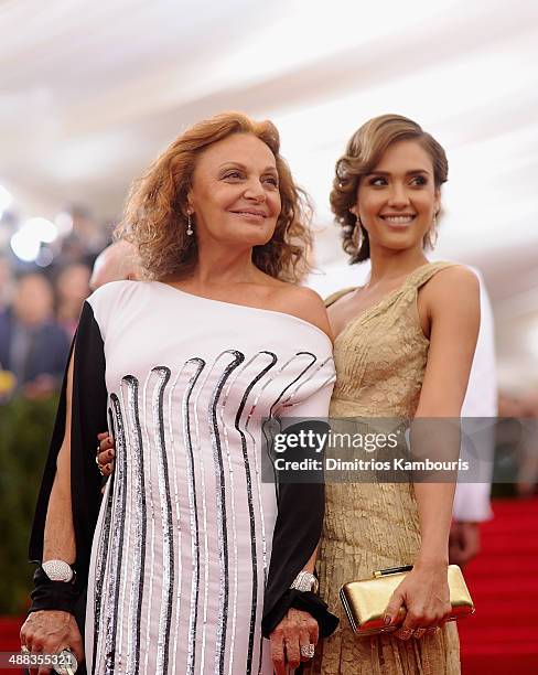 Diane Von Furstenberg and Jessica Alba attend the "Charles James: Beyond Fashion" Costume Institute Gala at the Metropolitan Museum of Art on May 5,...