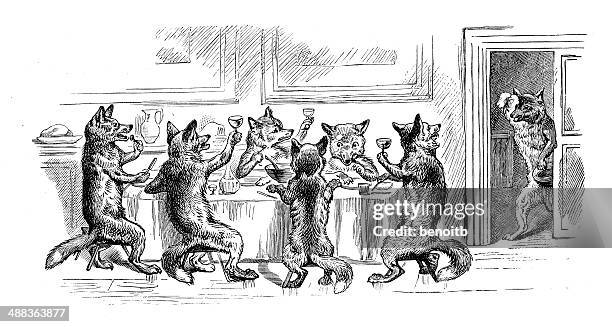 fox party - drinking alcohol home stock illustrations