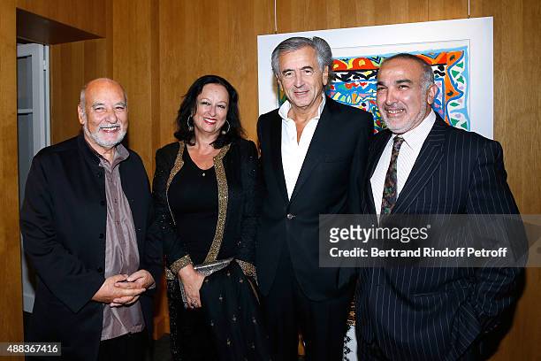 Writer Tahar Ben Jelloun , Bernard-Henri Levy , Galerist of Gallery Tindouf, in Marrakech and Tanger, Boubker Temli and his wife attends the...