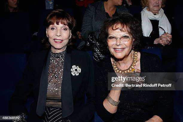 Actresses Elsa Martinelli and Claudia Cardinale attend the Concert of singer Charles Aznavour at Palais des Sports on September 15, 2015 in Paris,...