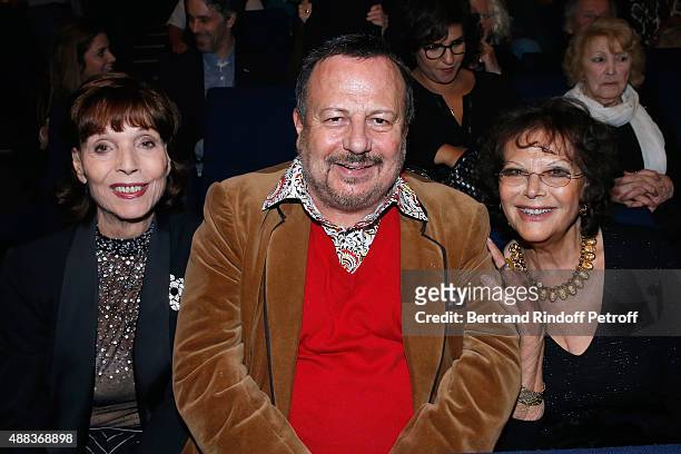 Actresses Elsa Martinelli, Henry-Jean Servat and Claudia Cardinale attend the Concert of singer Charles Aznavour at Palais des Sports on September...