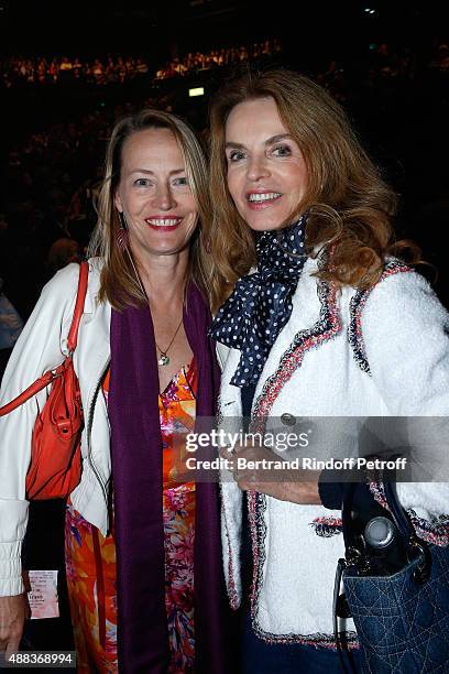 Actresses Gabrielle Lazure and Cyrielle Clair attend the Concert of singer Charles Aznavour at Palais des Sports on September 15, 2015 in Paris,...