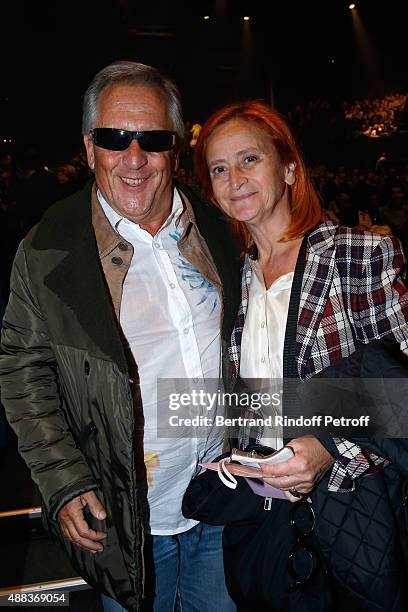 Singer Gilbert Montagne and his wife Nikole attend the Concert of singer Charles Aznavour at Palais des Sports on September 15, 2015 in Paris, France.