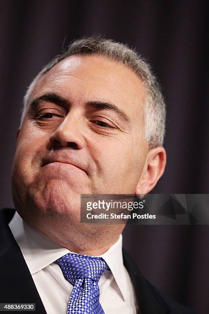 Treasurer Joe Hockey speaks to the media during a press conference with ATO Commissioner of Taxation Chris Jordan at Parliament House on September...
