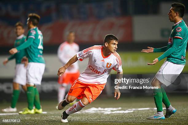 Francisco Castro of U de Chile celebrates after scoring the first goal of his team during a match between Audax Italiano and U de Chile as part of 6...