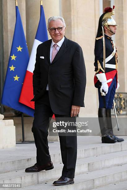 Chef Alain Ducasse arrives at the State Dinner honoring Japanese Prime Minister at Elysee Palace on May 5, 2014 in Paris, France.