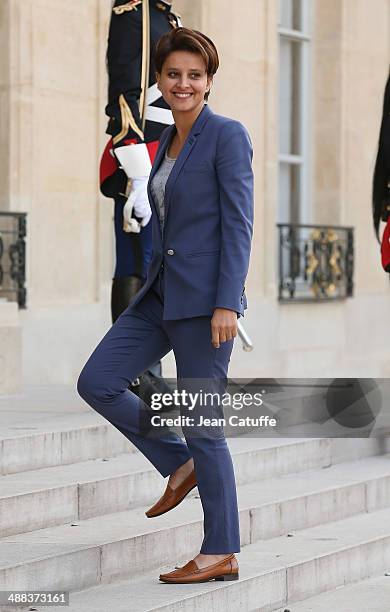 Najat Vallaud-Belkacem, french Minister for the Women's Rights, for Sports arrives at the State Dinner honoring Japanese Prime Minister at Elysee...