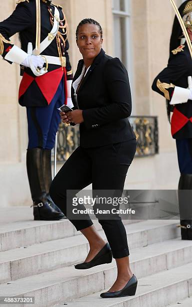 Champion of judo Lucie Decosse arrives at the State Dinner honoring Japanese Prime Minister at Elysee Palace on May 5, 2014 in Paris, France.