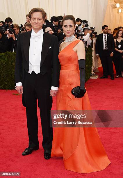 Colin Firth and Livia Giuggioli attend the "Charles James: Beyond Fashion" Costume Institute Gala at the Metropolitan Museum of Art on May 5, 2014 in...