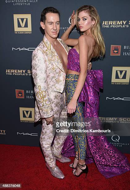 Jeremy Scott and Stella Maxwell attend "Jeremy Scott: The People's Designer" New York Premiere at The Paris Theatre on September 15, 2015 in New York...