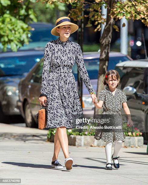 Leelee Sobieski and daughter Louisanna Ray Kimmel are seen taking casual stroll on Upper East Side on September 15, 2015 in New York City.