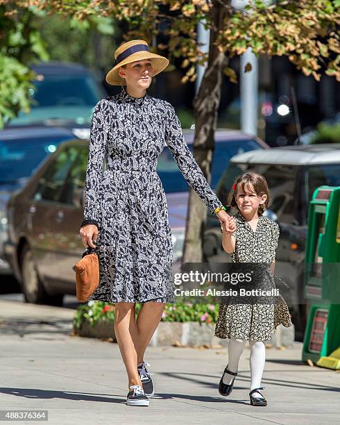 Leelee Sobieski and daughter Louisanna Ray Kimmel are seen taking casual stroll on Upper East Side on September 15, 2015 in New York City.