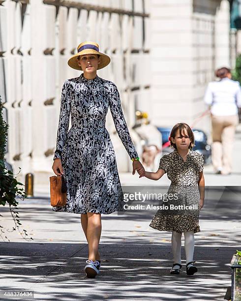 Leelee Sobieski and daughter Louisanna Ray Kimmel are seen taking casual stroll on Upper East Side on September 15, 2015 in New York City.