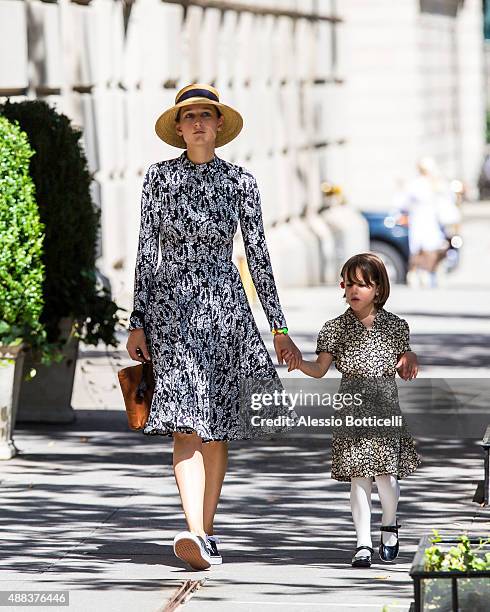 Leelee Sobieski and daughter Louisanna Ray Kimmel are seen taking casual stroll on Upper East Side on September 15, 2015 in New York City.