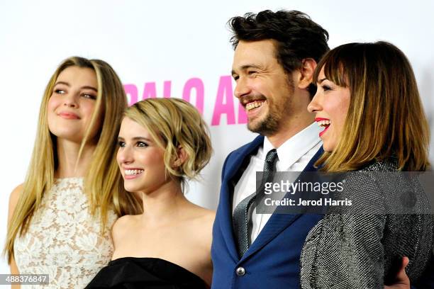 Zoe Levin, Emma Roberts, James Franco and Gia Coppola arrive at Tribeca Film's 'Palo Alto' - Los Angeles Premiere on May 5, 2014 in Los Angeles,...