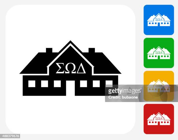 frat house icon flat graphic design - college dorm party stock illustrations