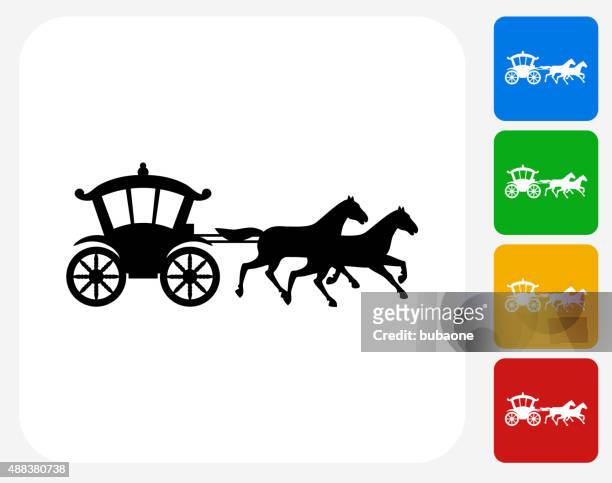 ilustraciones, imágenes clip art, dibujos animados e iconos de stock de carro de caballos de iconos planos de diseño gráfico - horsedrawn