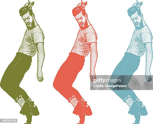 retro 50er jahre junger mann tanzen und kämmen das haar - dancing illustration stock-grafiken, -clipart, -cartoons und -symbole