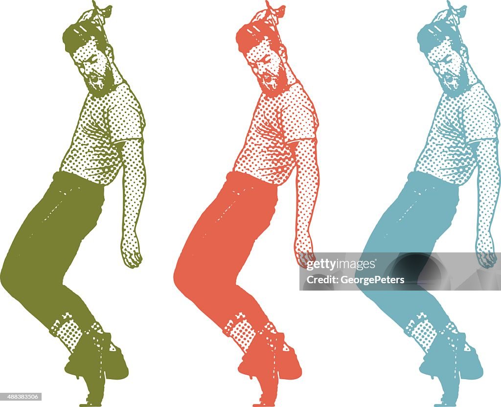 Vintage 1950's Young Man Dancing and Combing Hair